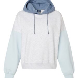 Women's Sueded Fleece Colorblocked Crop Hooded Sweatshirt