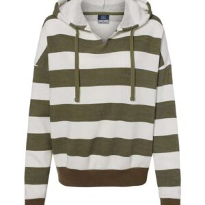 Women's Striped Fleece Boxy Hooded Sweatshirt